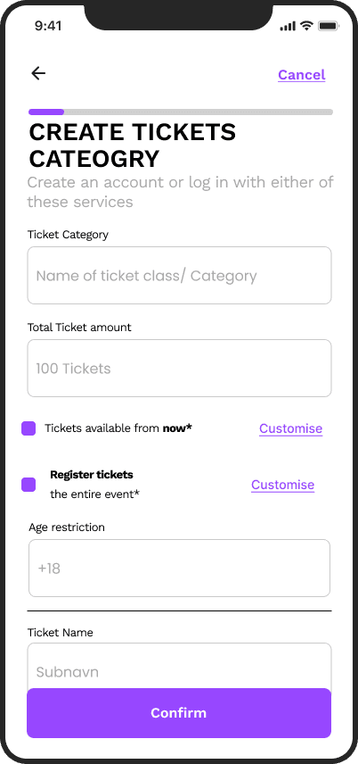 Create ticket page